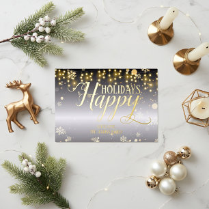 Silver Gold Foil String Lights Winter Holidays Holiday Card