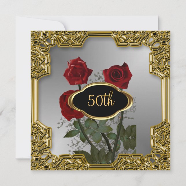 Silver Gold Frame Flowers Birthday Invitation 2 (Front)