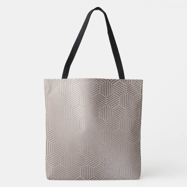 Silver/Gold Geometric Metallic Design Tote Bag (Front)
