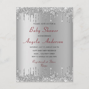 Silver Gold Glitter Baby Boy Shower Invitation Postcard