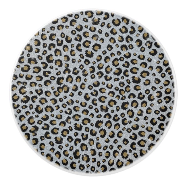 Silver Gold Glitter Black Leopard Print Ceramic Knob (Front)