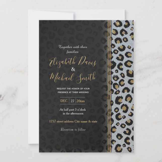 Silver Gold Glitter Black Leopard Print  Invitation (Front)