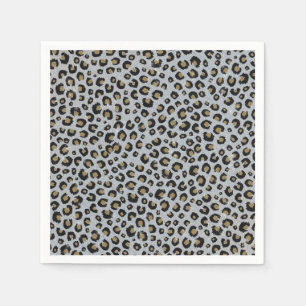 Silver Gold Glitter Black Leopard Print Napkin