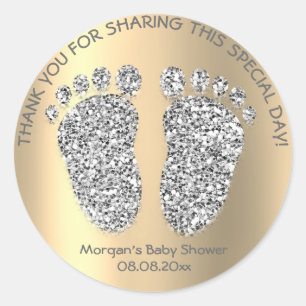 Silver Gold Glitter Feet Baby Shower Favour Thank Classic Round Sticker