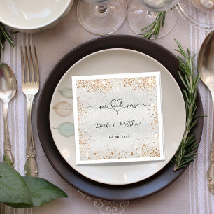 Silver gold glitter mr mrs heart wedding napkin