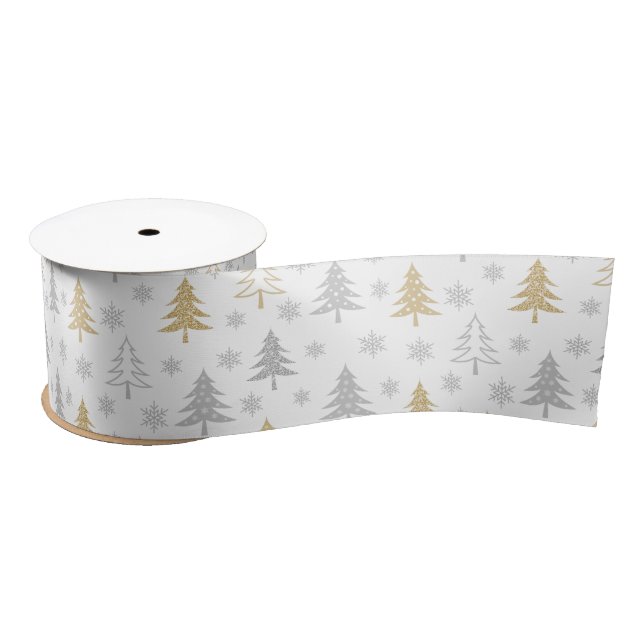Silver Gold Glitter Shimmer Festive Christmas Tree Satin Ribbon (Spool)