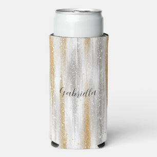 Silver Gold Glitzy Sparkle Christmas New Year Seltzer Can Cooler