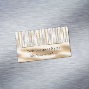 Silver Gold Glitzy Stripes Business name website Magnetic Business Card