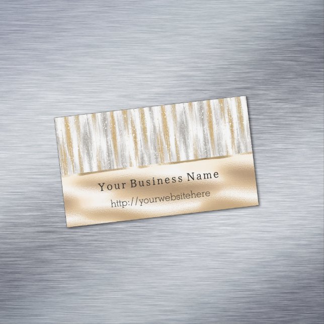 Silver Gold Glitzy Stripes Business name website Magnetic Business Card (In Situ)