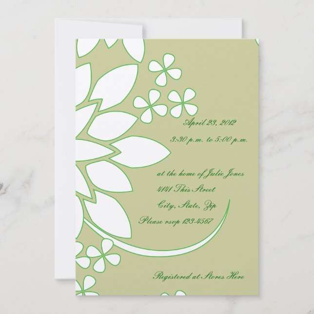 Silver, Gold, Green Floral Bridal Shower Invitation (Front)