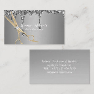 Silver Gold Hairdresser Gradient Glitter Modern Business Card