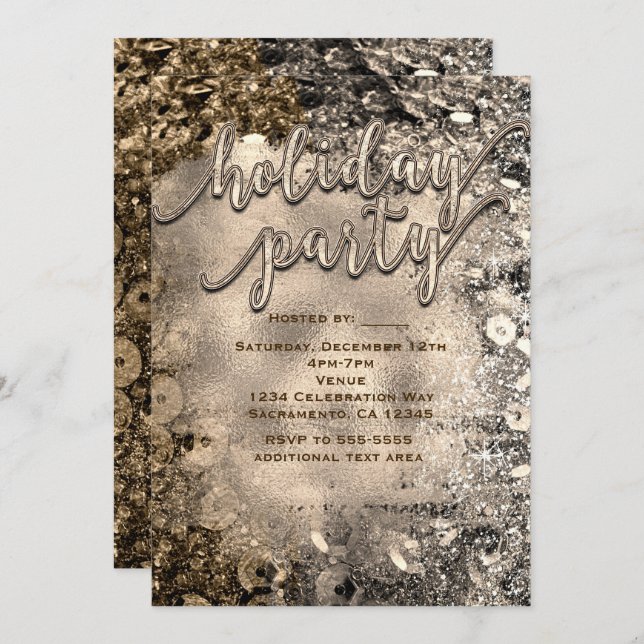 Silver & Gold Holiday Party Sequins Invitations (Front/Back)
