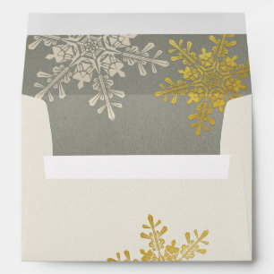 Silver Gold Ivory Snowflake Winter Wedding Envelope