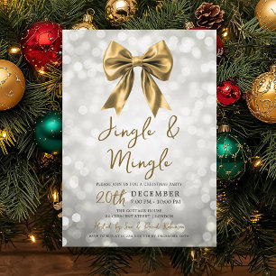 Silver Gold Jingle Mingle Christmas Party Bow Invitation