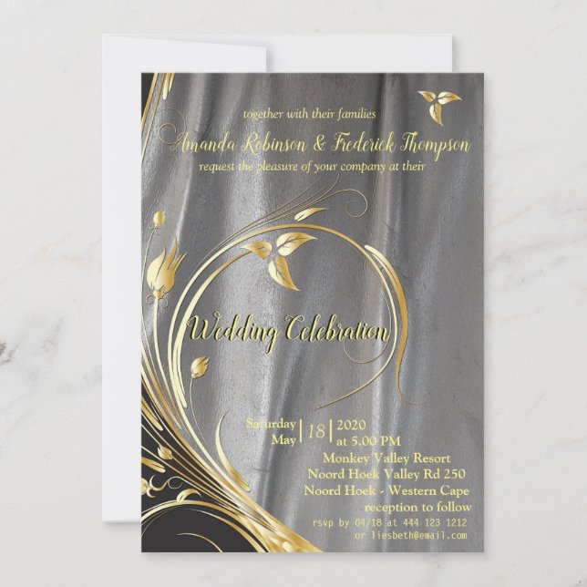 Silver & Gold Leaf Wedding Invitation (Front)
