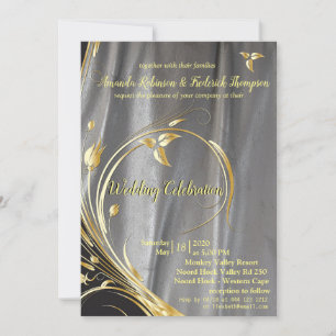 Silver & Gold Leaf Wedding Invitation