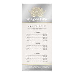 Silver Gold Lotus YOGA Reiki Instructor Price List Rack Card