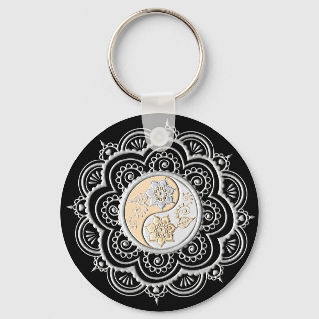 Silver & Gold Mandala Key Ring (Front)