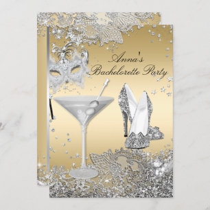 Silver Gold Mask Jewel Lace Bachelorette Party Invitation