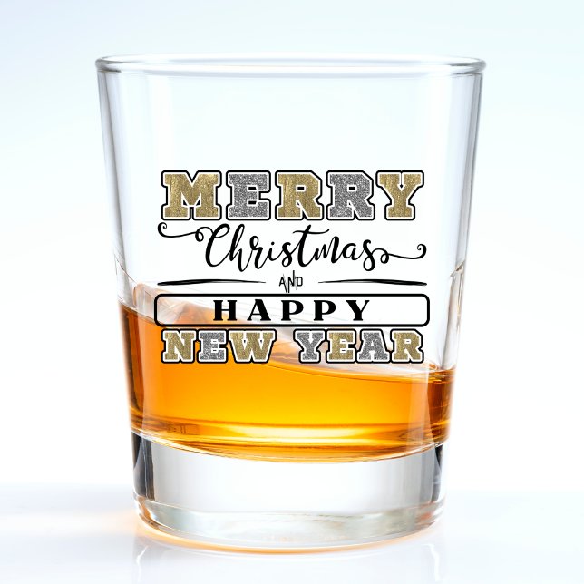 Silver & Gold Merry Christmas Happy New Year Shot Glass (Silver & Gold Merry Christmas Happy New Year Shot Glass)