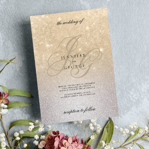 Silver gold monogram initals ombre glitter wedding invitation