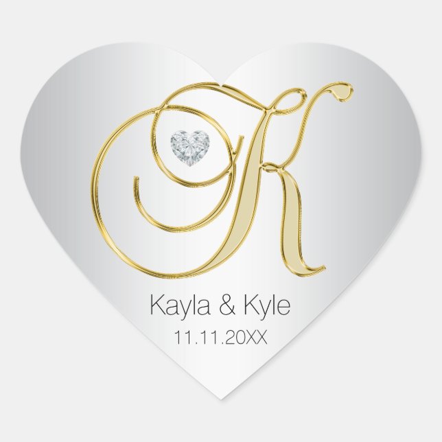 Silver Gold Monogram 'K' Wedding Envelope Seal (Front)