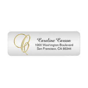 Silver Gold Monogram Letter 'C' Envelope Return Address Label