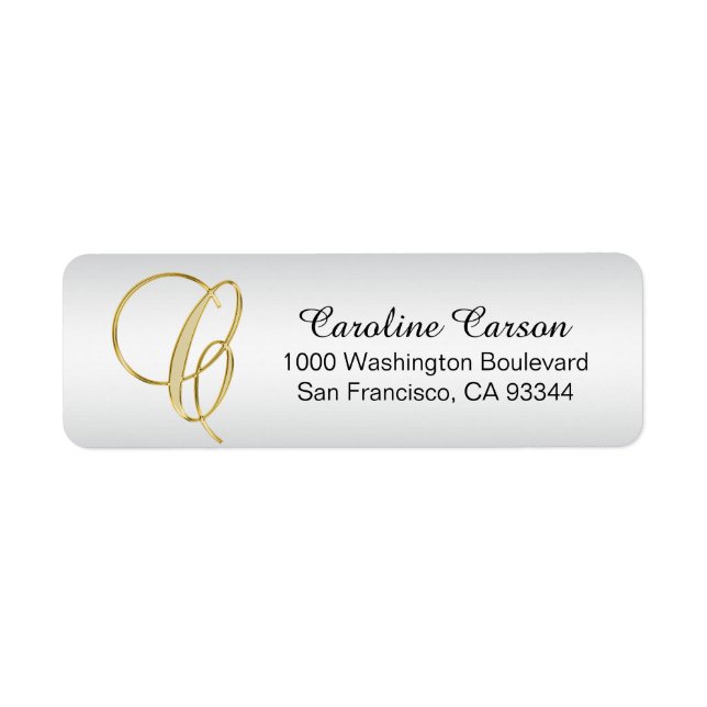 Silver Gold Monogram Letter 'C' Envelope Return Address Label (Front)