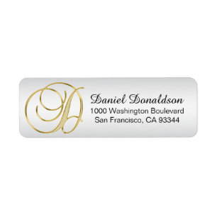 Silver Gold Monogram Letter 'D' Envelope Return Address Label
