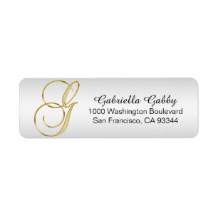 Silver Gold Monogram Letter 'G' Envelope Return Address Label