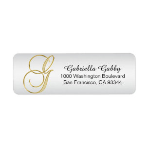 Silver Gold Monogram Letter 'G' Envelope Return Return Address Label