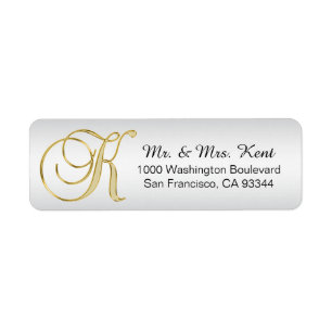 Silver Gold Monogram Letter 'K' Envelope Return Return Address Label