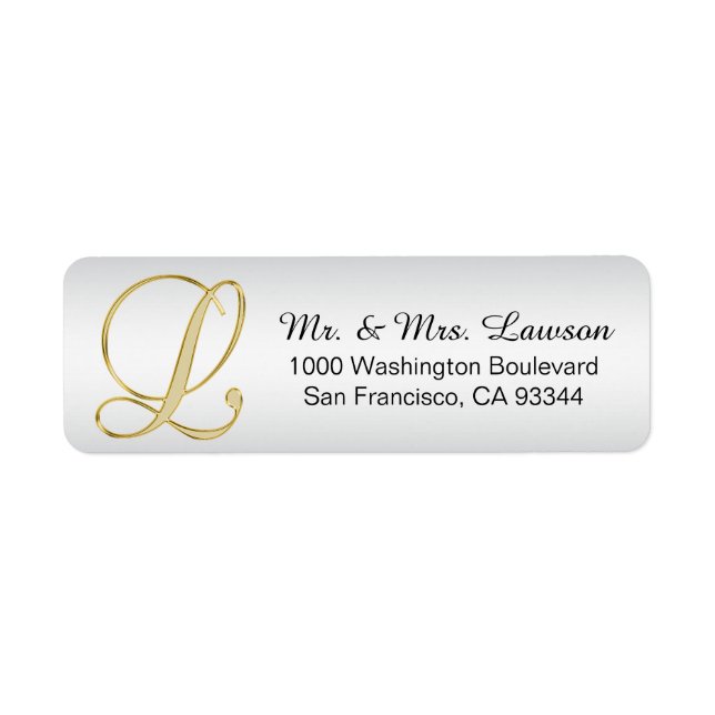 Silver Gold Monogram Letter 'L' Envelope Return Address Label (Front)