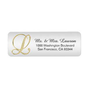 Silver Gold Monogram Letter 'L' Envelope Return Return Address Label
