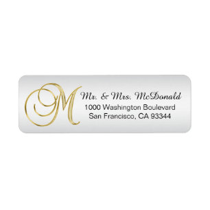 Silver Gold Monogram Letter 'M' Envelope Return Return Address Label