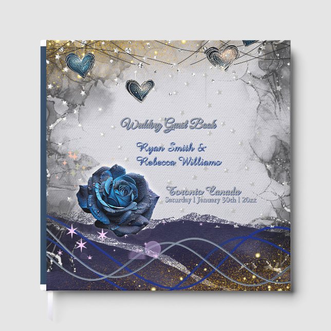 Silver Gold Navy Clear Acrylic Wedding Invitation Guest Book (Front)