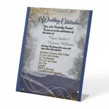 Silver Gold Navy Wedding Pedestal Sign
