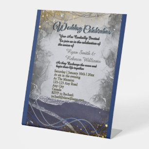 Silver Gold Navy Wedding Pedestal Sign
