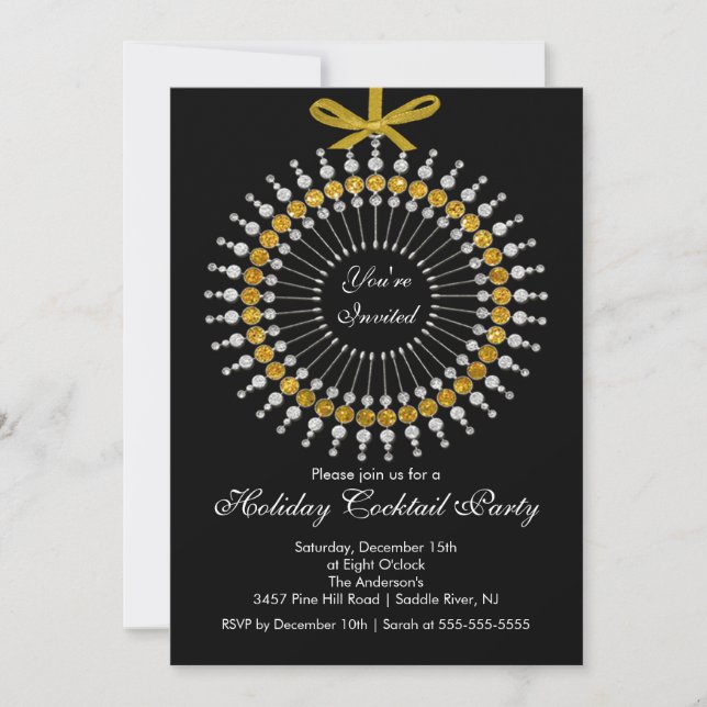 Silver & Gold Ornament Cocktail Christmas Party Invitation (Front)