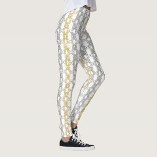 Silver Gold Pattern on White Leggings