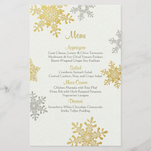 Silver Gold Pearl Snowflakes Winter Wedding Menu