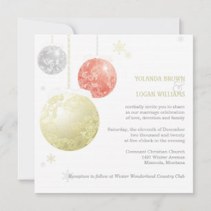 Silver Gold Red Christmas Balls Wedding Invitation