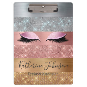 Silver Gold Rose Gold Glitter Beauty Eyelash Clipboard