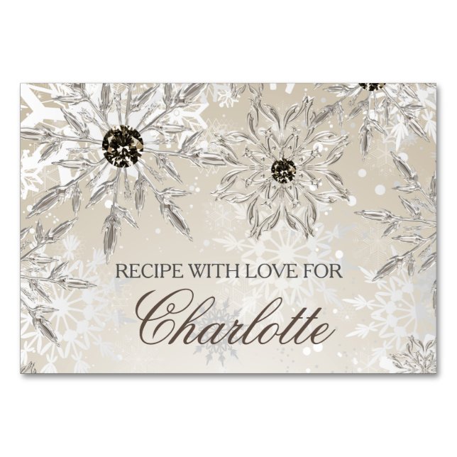 silver gold snowflake bridal shower recipe card (Front)