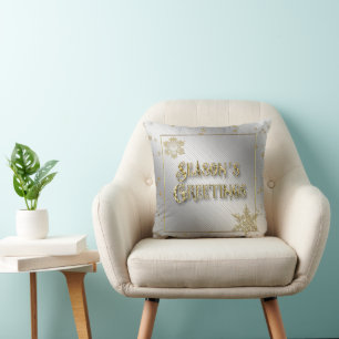 Silver Gold Snowflake Season's Greeting Pillow