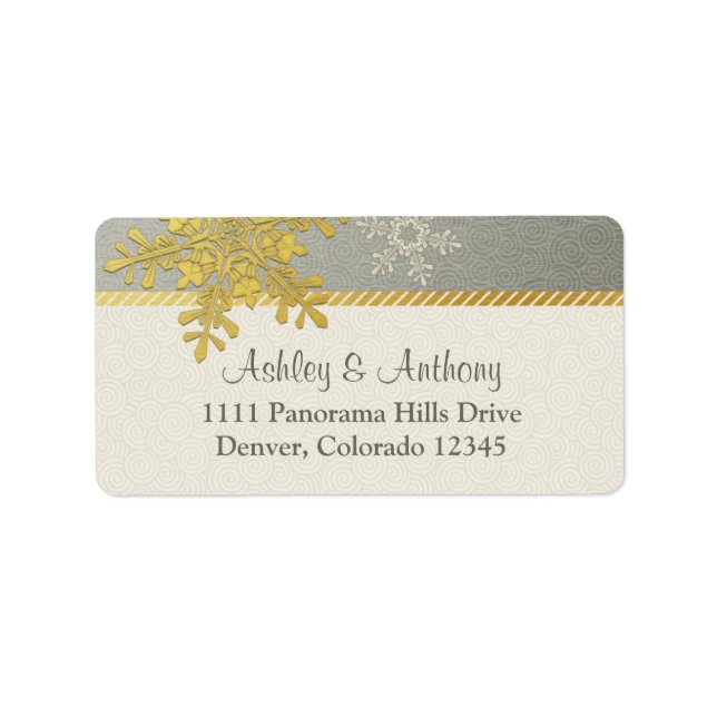 Silver Gold Snowflake Winter Wedding Address Label (Front)
