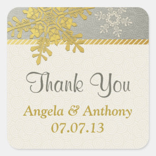 Silver Gold Snowflake Winter Wedding Favour Square Sticker