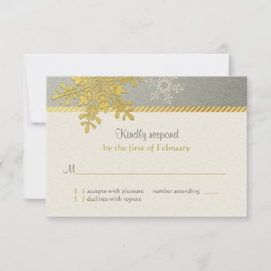 Silver Gold Snowflake Winter Wedding Reply Card