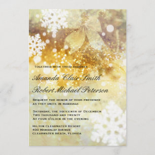 Silver Gold Snowflakes Christmas Wedding Invite