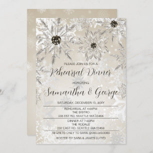 Silver Gold Snowflakes Winter Rehearsal Dinner  Invitation